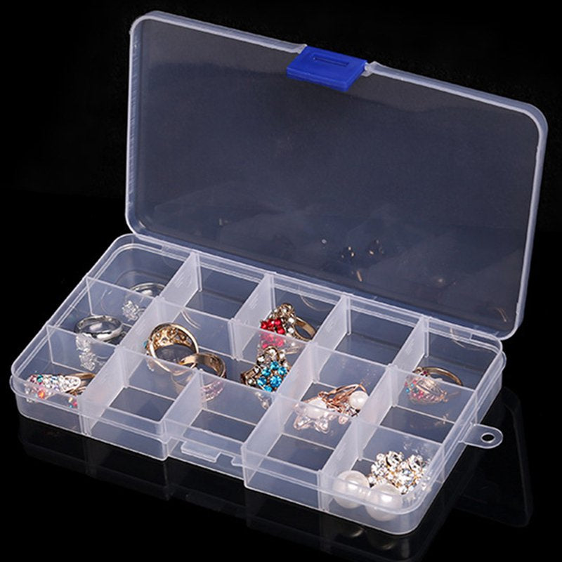4 Packs 15 Grids Clear Plastic Craft Organizers and Storage, Bead Organizer Jewelry Storage Adjustable Compartments Assortment Box Tool Container for Screw Organizer and Small Parts Organizer