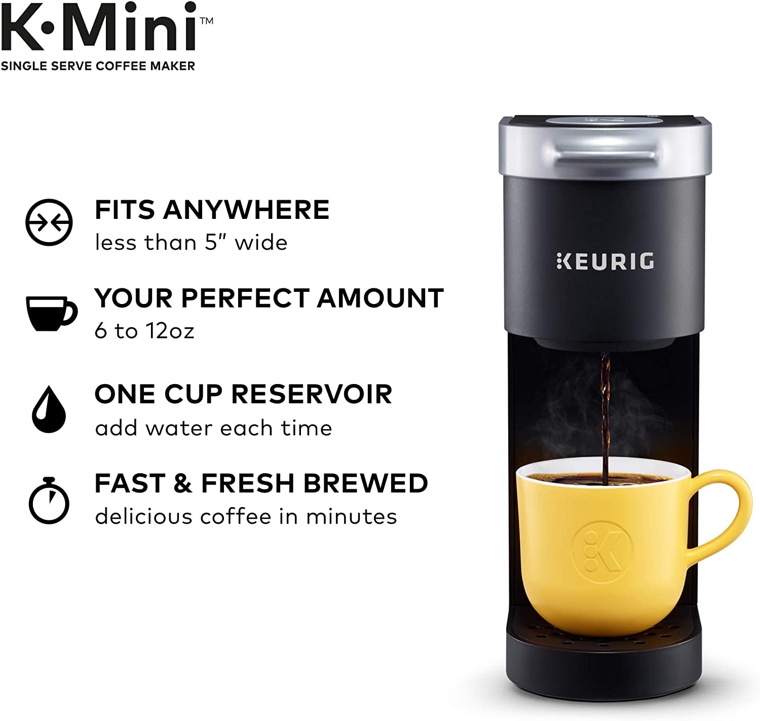 Keurig K-Mini Coffee Maker, Single Serve K-Cup Pod Coffee Brewer, 6 to 12 Oz. Brew Sizes, Black