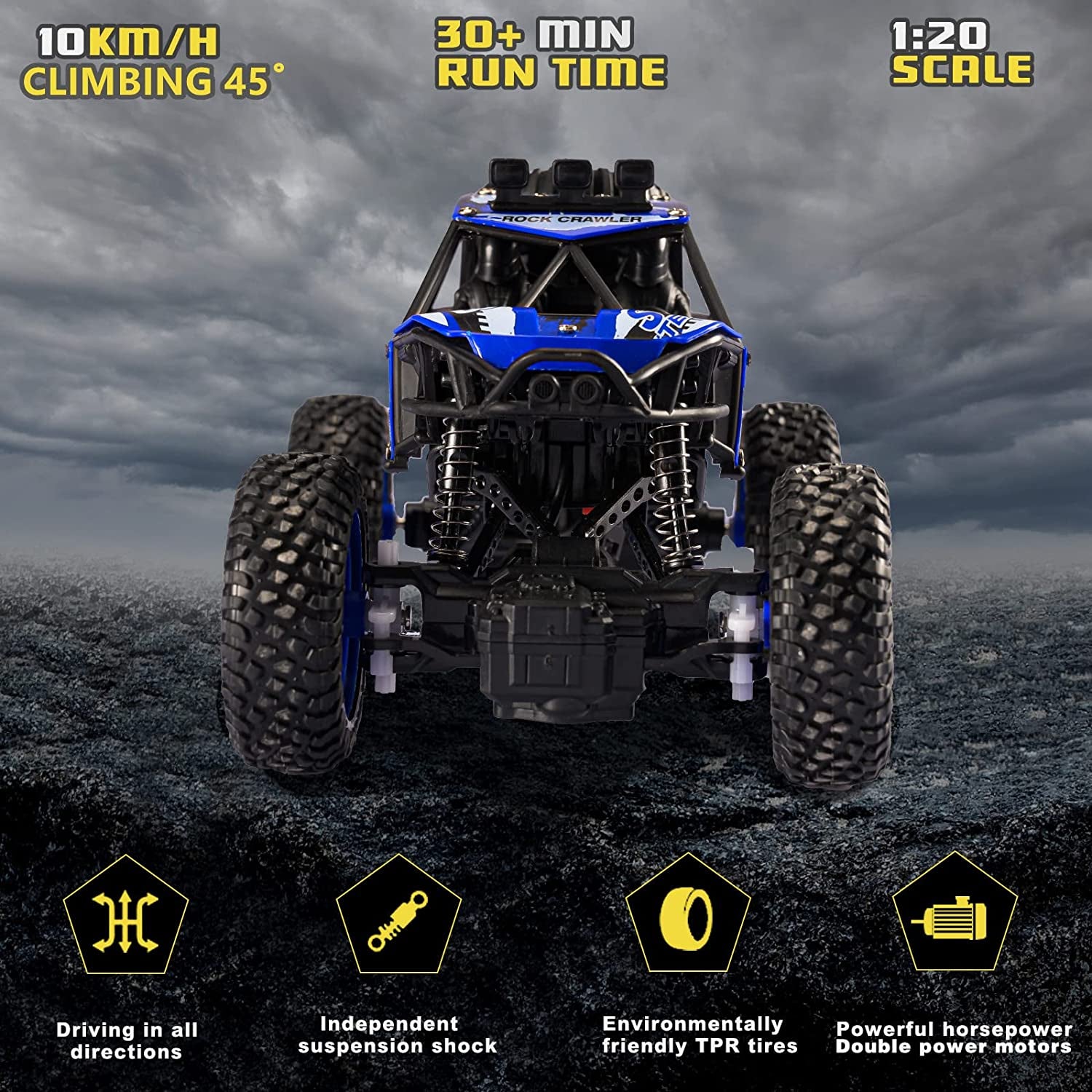 PXI 1:20 RC Car Crawler with Two Motors Crash-Resistant 4X4 Off-Road Vehicle Electric Toy Car Remote Control Car