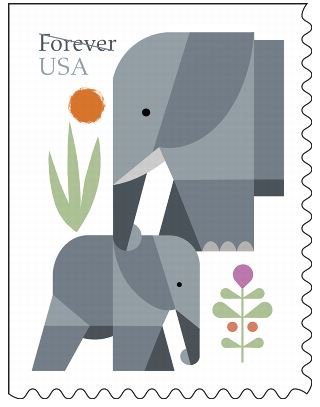 USPS Elephants 2022 Forever Stamps - Book of 20 Postage Stamps
