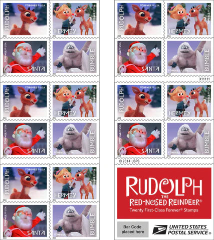 USPS Rudolph the Red-Nosed Reindeer Christmas First-Class Forever Stamps - Booklet of 20 Postage Stamps