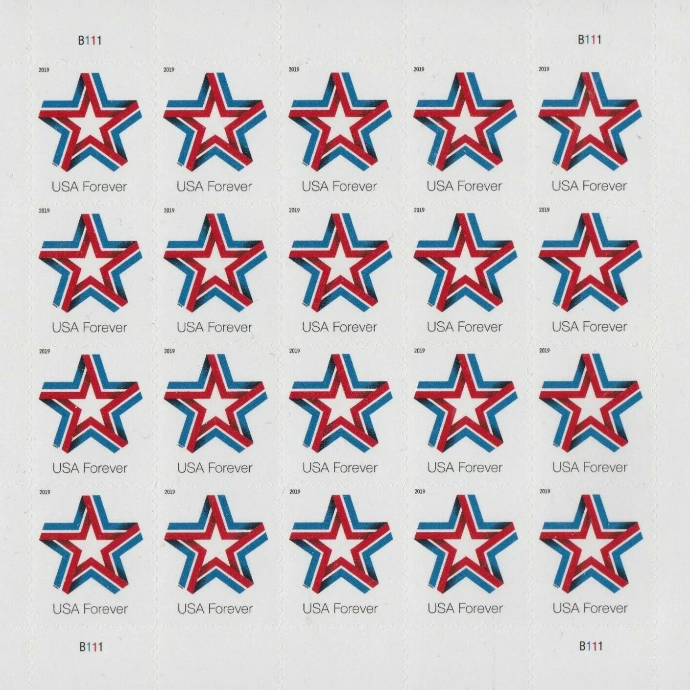 USPS Forever Stamps Star Ribbon - Sheet of 20 Postage Stamps